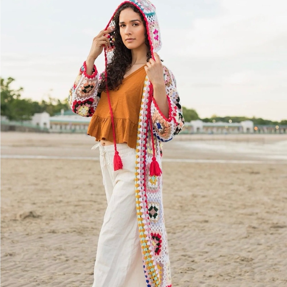 Colorful Crochet Cardigan with Tassels - Picture 2 of 3